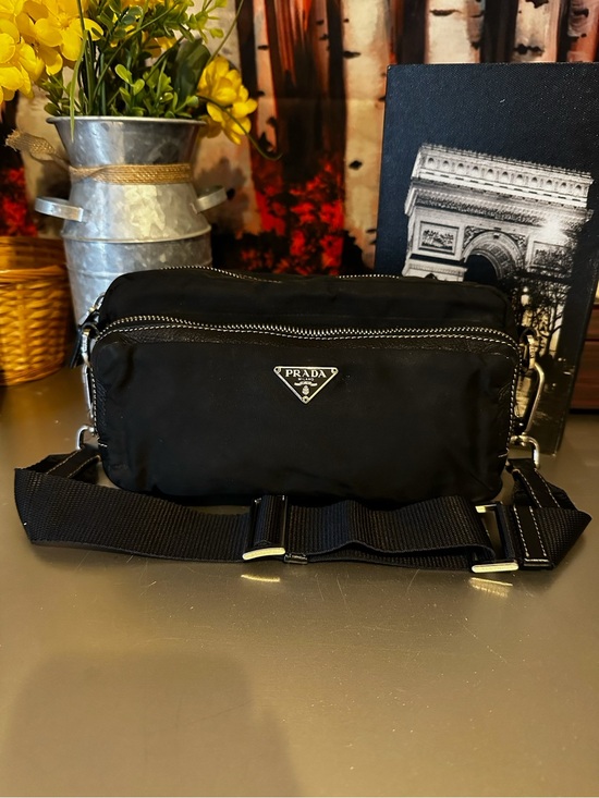 Prada Handbags - Prada Black Nylon Belt Bag with Silver Hardware